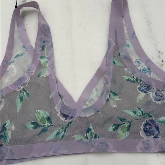 LUZ Floral Mesh medium mesh Bralette - Purple Floral. New With Tag. - Picture 2 of 4